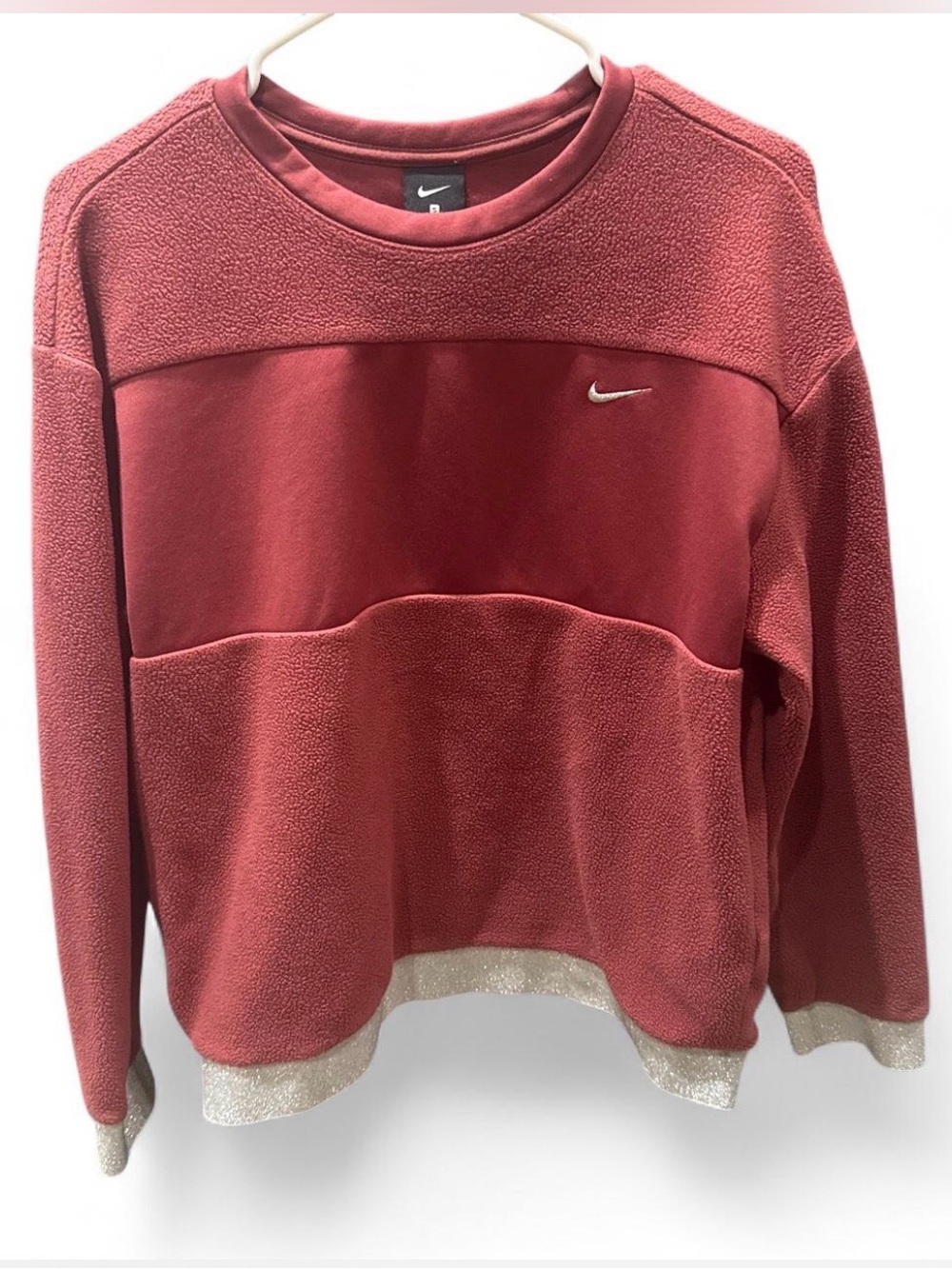Nike Colorblock Fleece Pullover Sweatshirt Burgundy Red Size Small